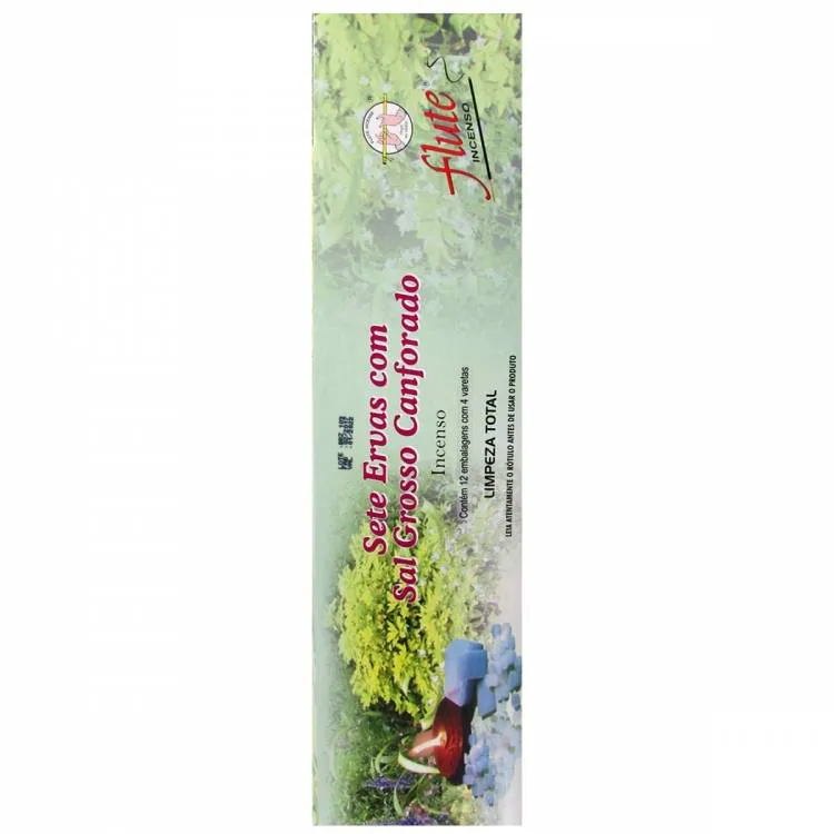 Incenso Flute de Jardim Gigante 49cm - Sete Ervas com Sal Grosso Canforado: Limpeza Total